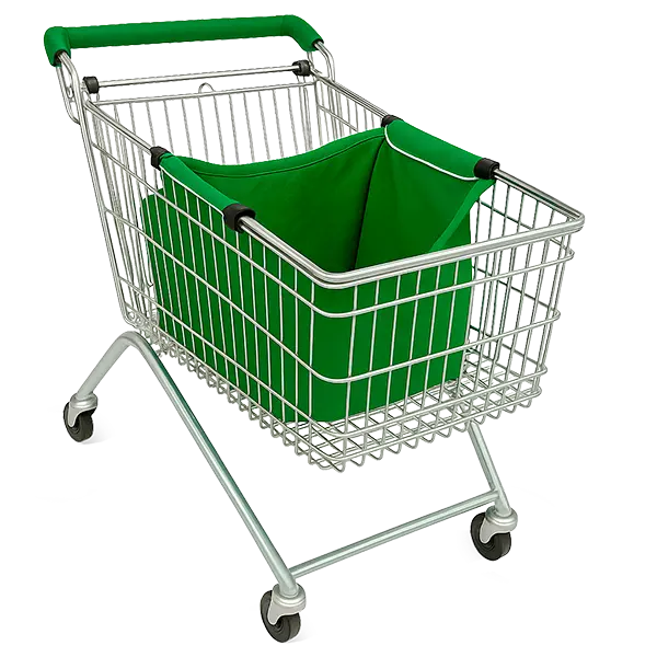 Bolsa carrito reutilizable y ecológica en el carrito de la compra plegada
